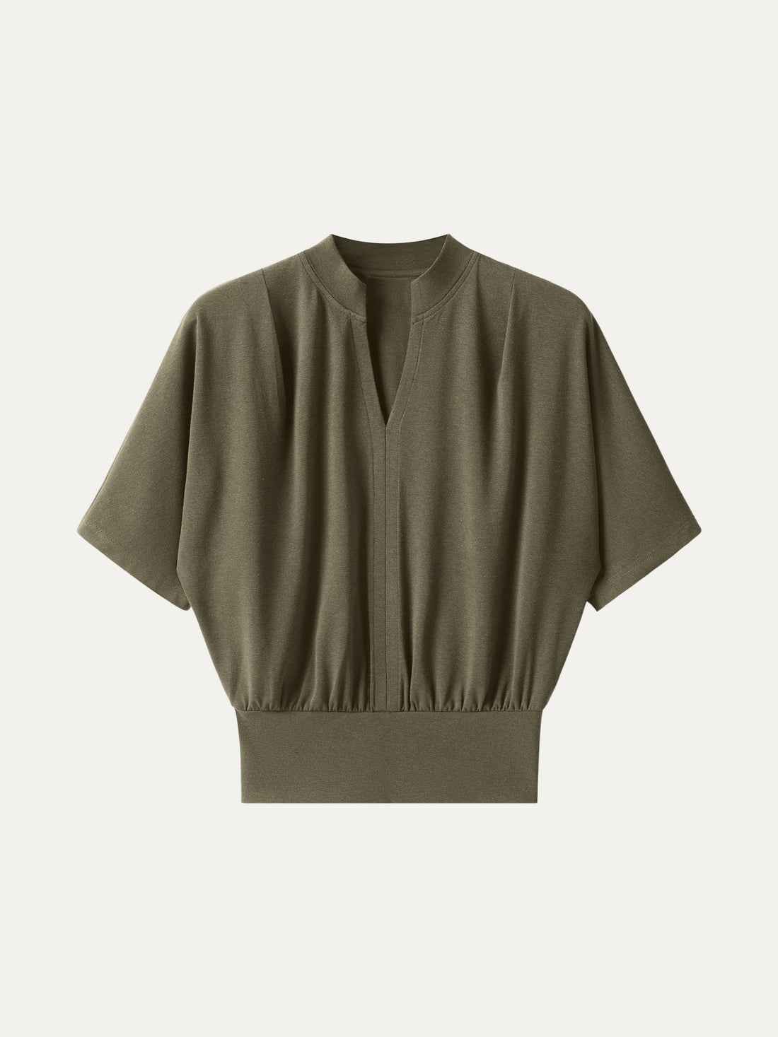 Stand Collar V-Neck Short Sleeve Top