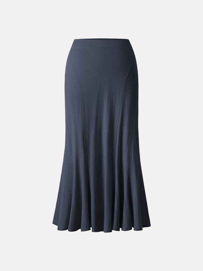 Wrinkle-resistant Cotton-linen Pull-on Midi Skirt