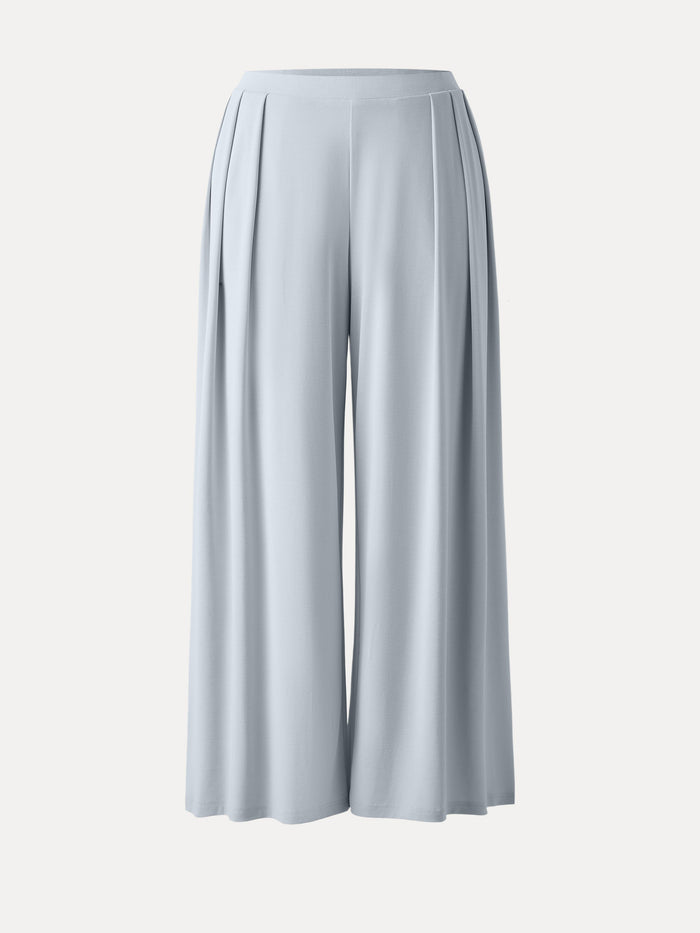 Sandwashed Mid Rise Pleated Wide Leg Palazzo Pant with Pockets