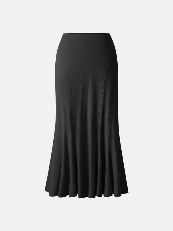 Wrinkle-resistant Cotton-linen Pull-on Midi Skirt