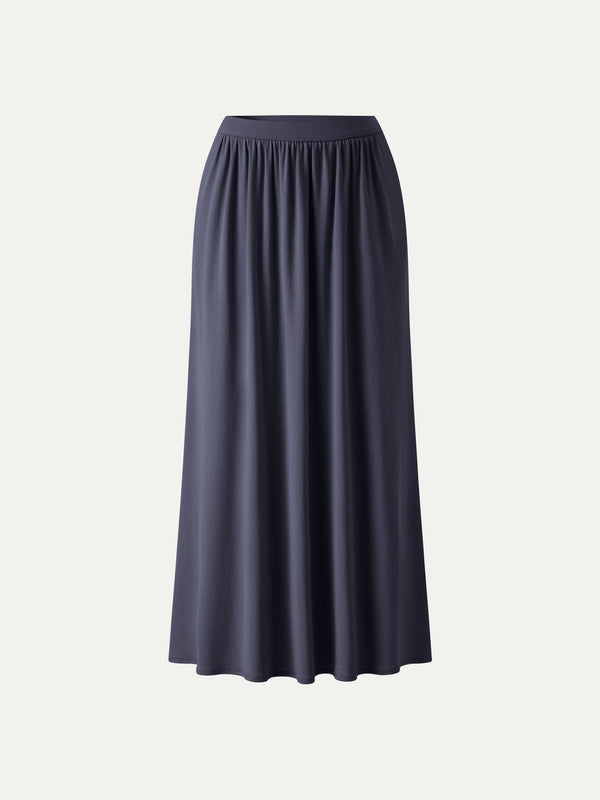 Soft Linen Knit Gathered A-Line Maxi Skirt with Pockets