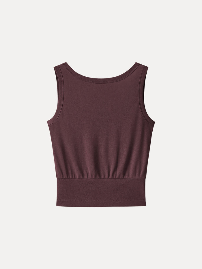Cotton-Linen Blend Reversible Boatneck Low Back Top