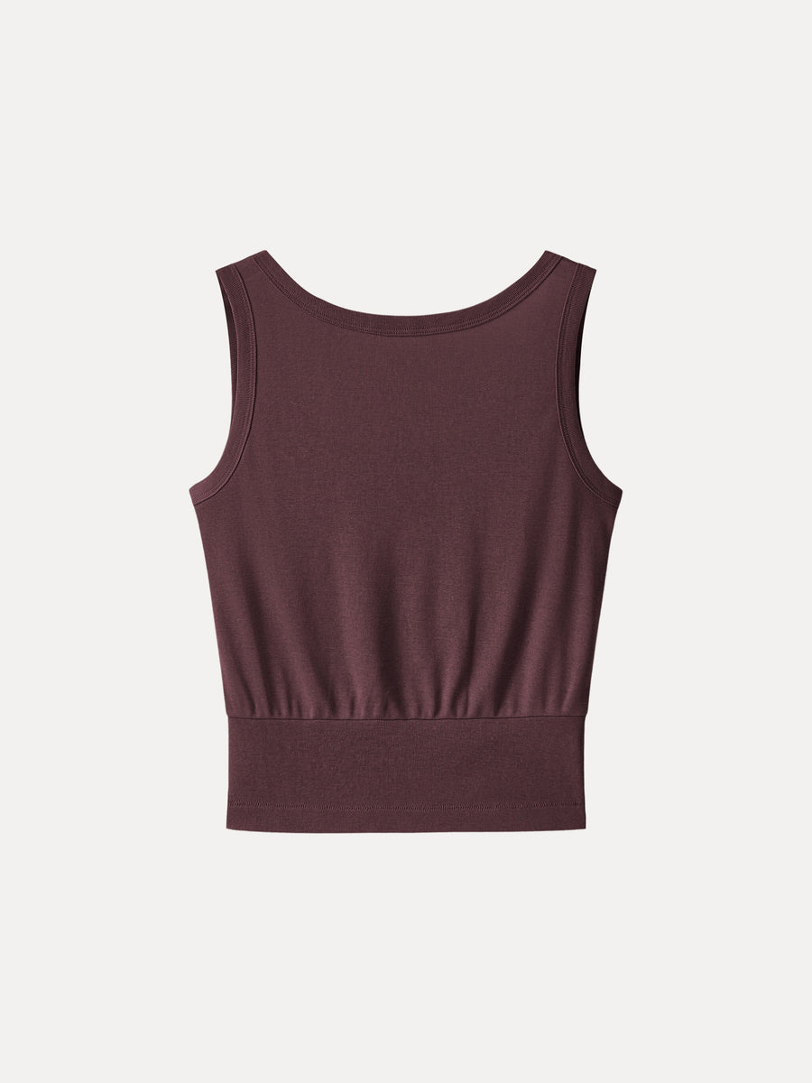 Cotton-Linen Blend Reversible Boatneck Low Back Top