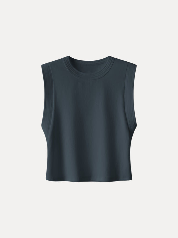 Soft Cotton Lyocell Cropped Wide Shoulder Tank