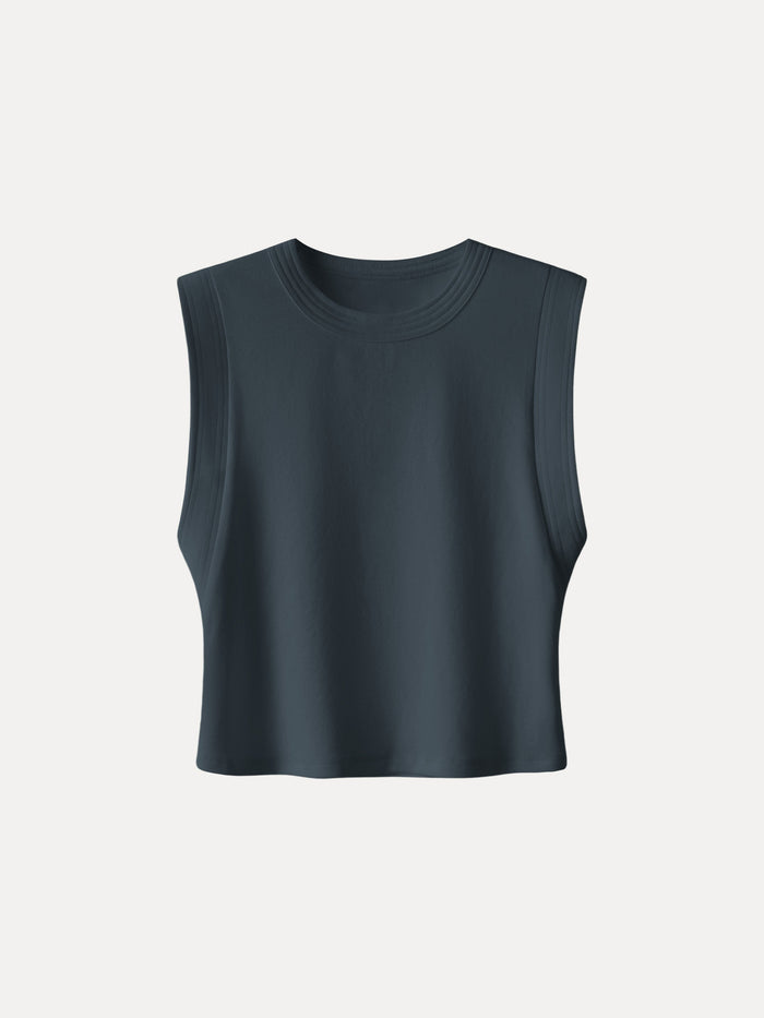 Soft Cotton Lyocell Cropped Wide Shoulder Tank
