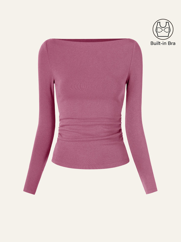 Modern Side Ruched Boatneck Bra Top