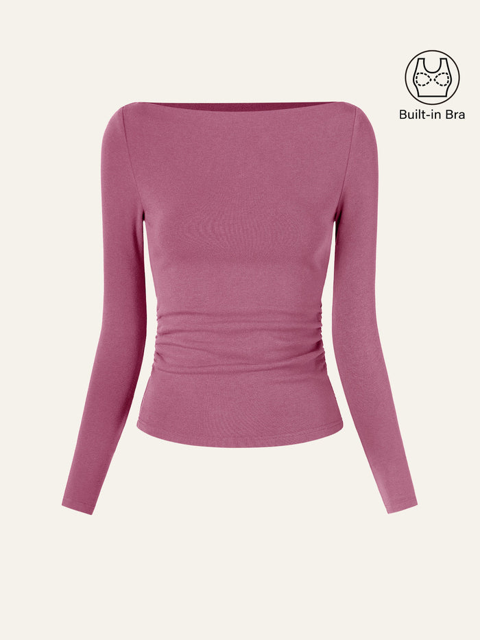 Modern Side Ruched Boatneck Bra Top