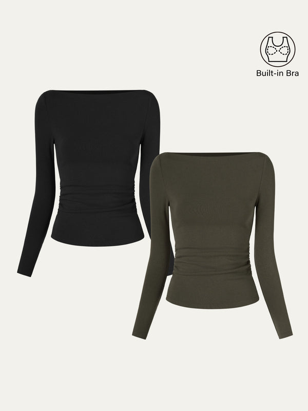Modern Side Ruched Boatneck Bra Top