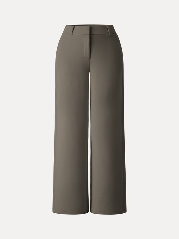 Stretchy Mid Rise Fly-Front Wide Leg Trouser