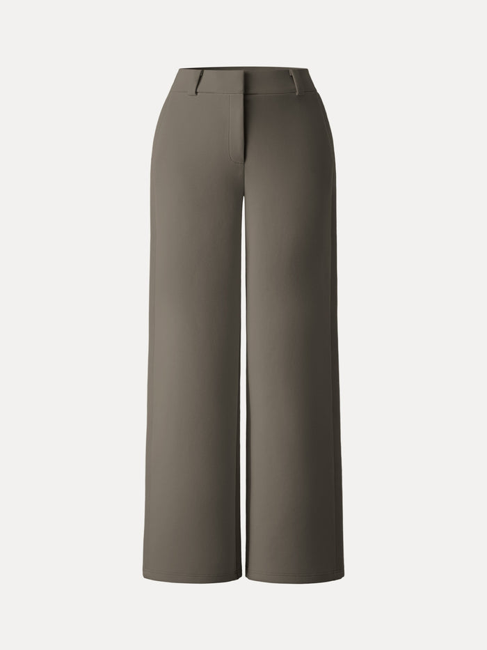 Stretchy Mid Rise Fly-Front Wide Leg Trouser