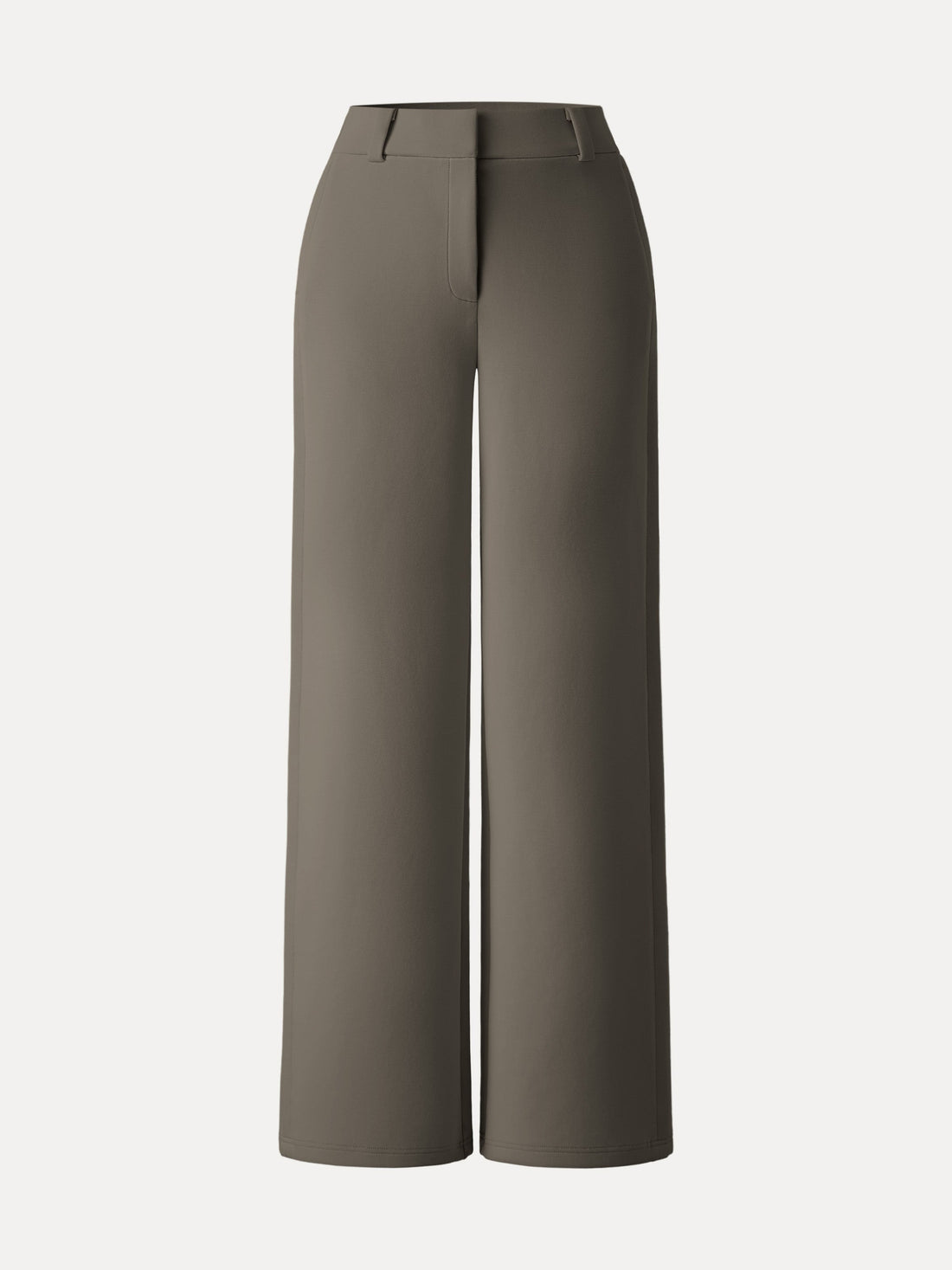 Stretchy Mid Rise Fly-Front Wide Leg Trouser