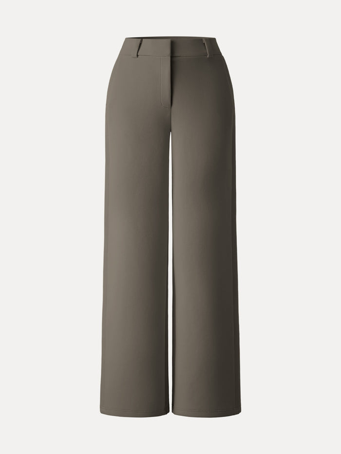 Stretchy Mid Rise Fly-Front Wide Leg Trouser