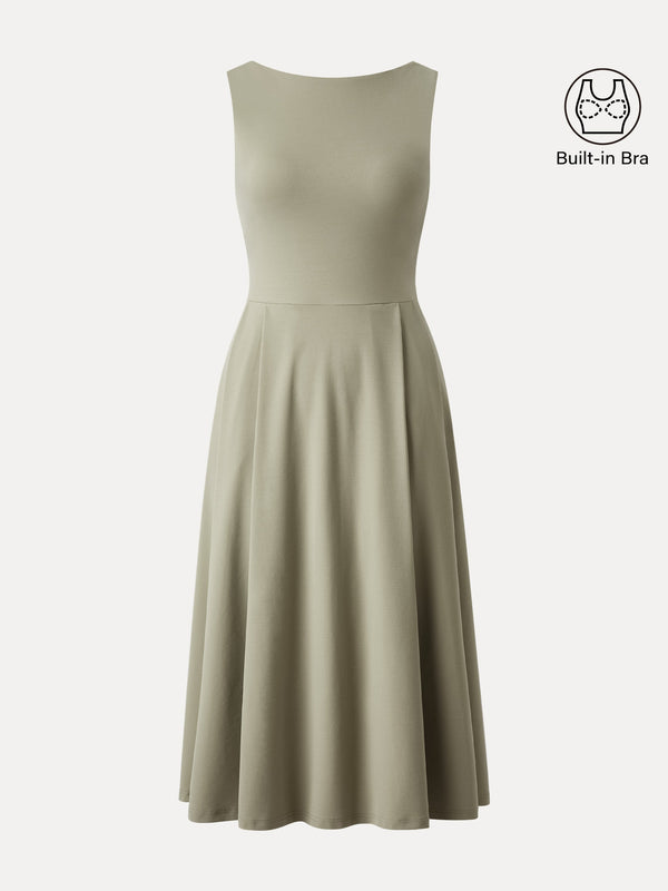 Boatneck Bamboo Ponte Bra Midi Dress with Pockets