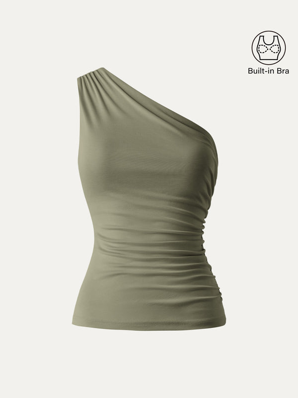 Sandwashed One Shoulder Ruched Bra Tank