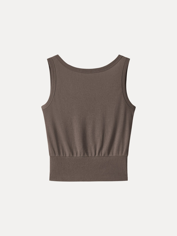 Cotton-Linen Blend Reversible Boatneck Low Back Top