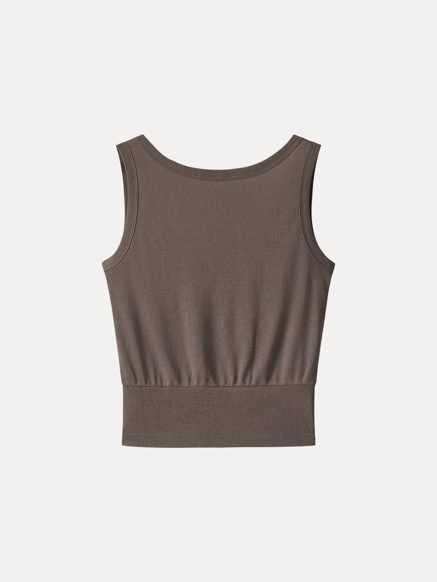 Cotton-Linen Blend Reversible Boatneck Low Back Top