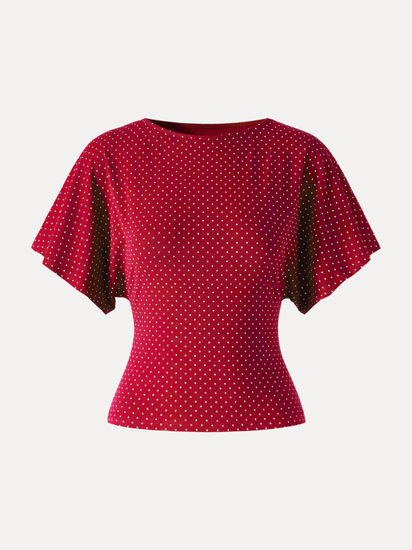 Soft Stretch Cotton Boatneck Flutter Sleeves Polka Dot Top Limited Edition