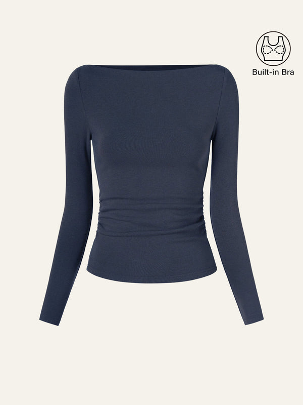 Modern Side Ruched Boatneck Bra Top