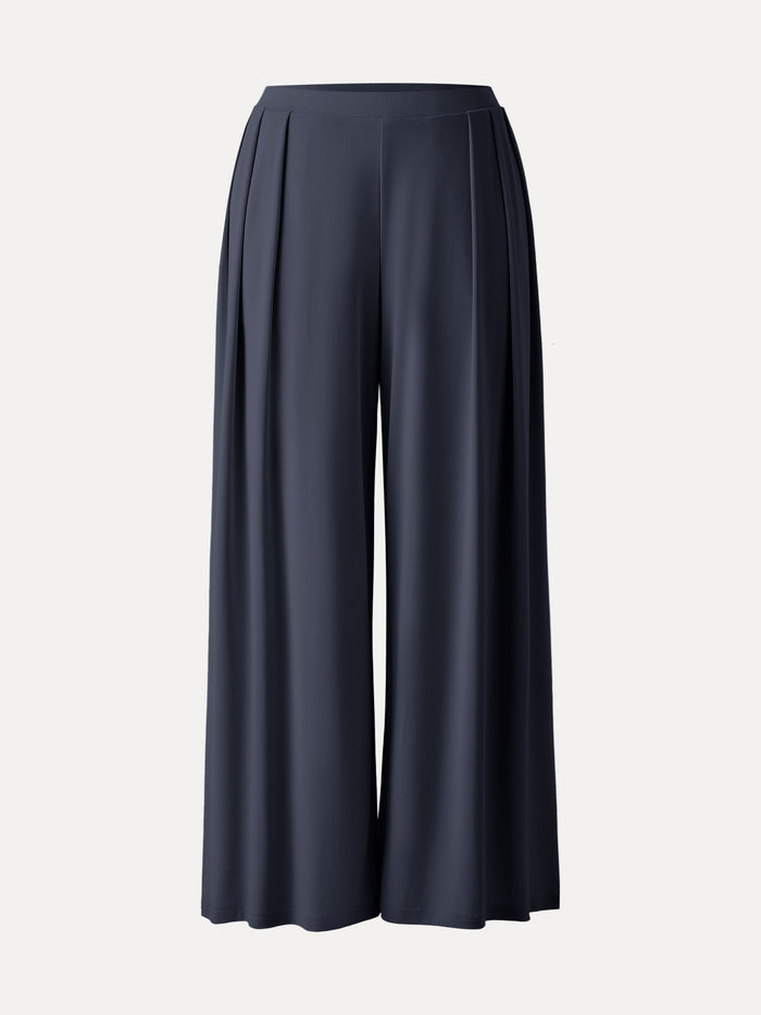Sandwashed Mid Rise Pleated Wide Leg Palazzo Pant with Pockets