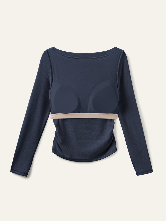 Modern Side Ruched Boatneck Bra Top
