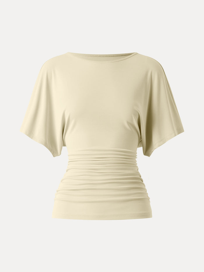 Effortless Boatneck Batwing Sleeve Side Ruched Top