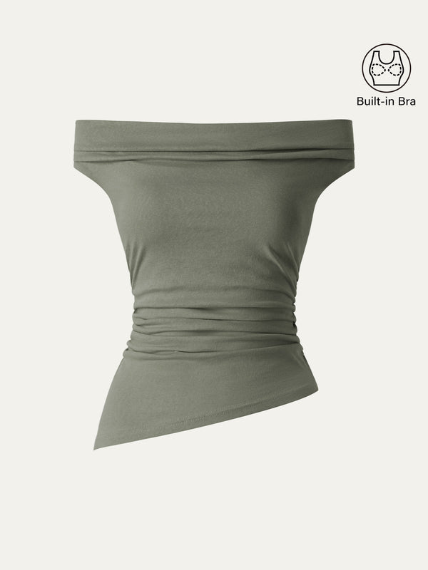 Off Shoulder Cotton-Linen Gathered New Airy Bra Tank