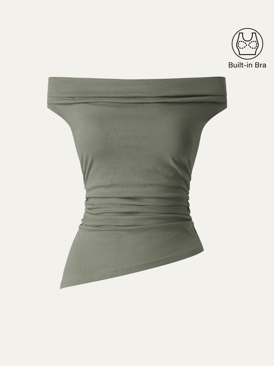 Off Shoulder Cotton-Linen Gathered New Airy Bra Tank