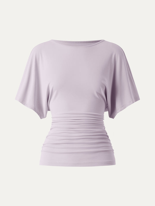 Effortless Boatneck Batwing Sleeve Side Ruched Top