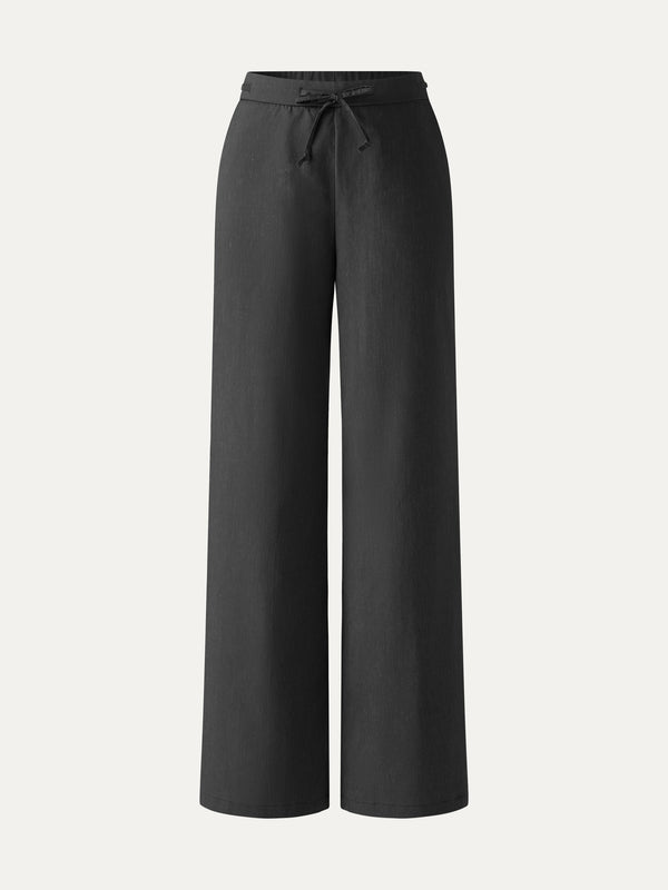 Wrinkle-Resistant Linen Drawstring Wide Leg Pant with Pockets
