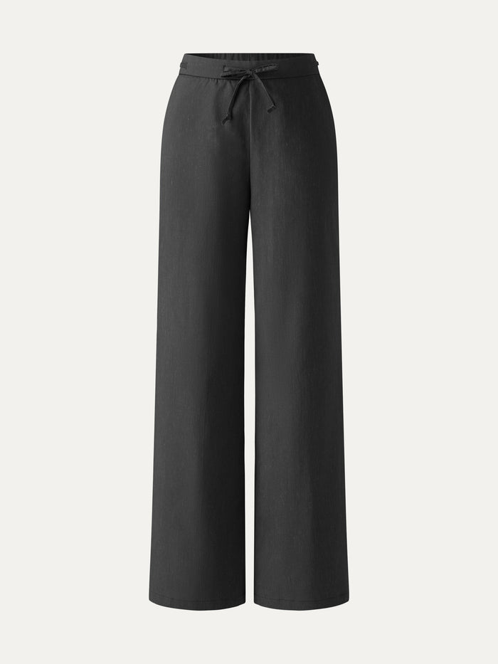 Wrinkle-Resistant Linen Drawstring Wide Leg Pant with Pockets