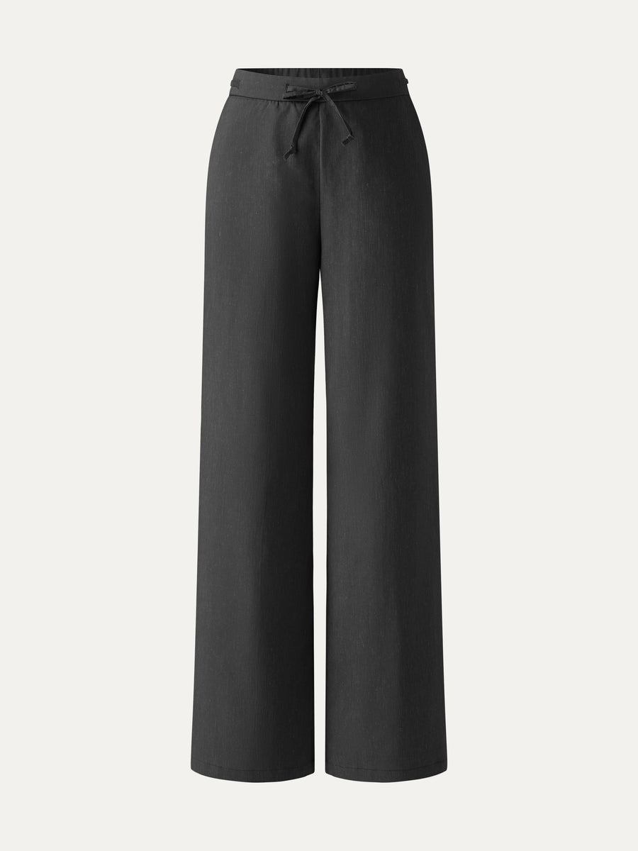 Wrinkle-Resistant Linen Drawstring Wide Leg Pant with Pockets