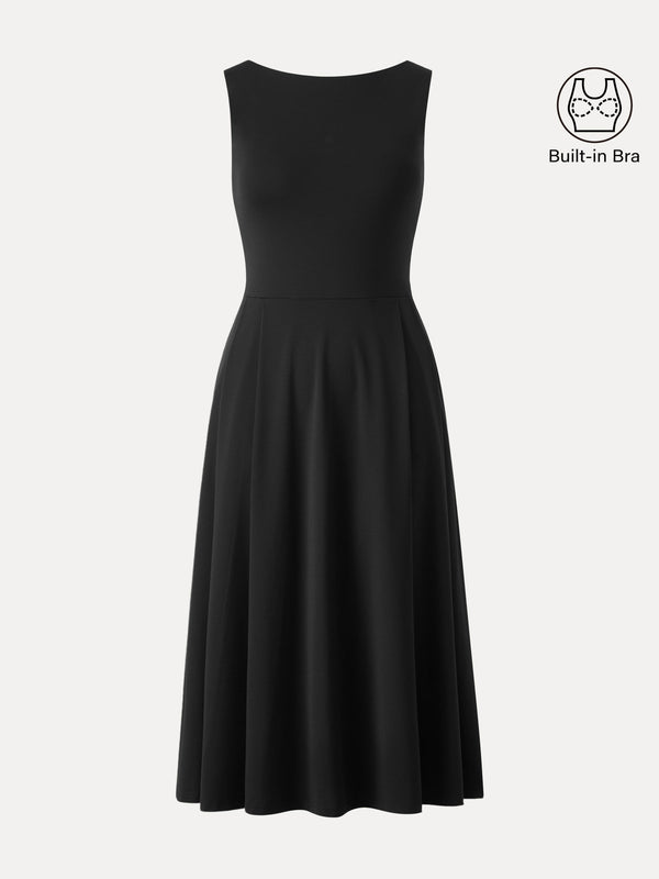 Boatneck Bamboo Ponte Bra Midi Dress with Pockets