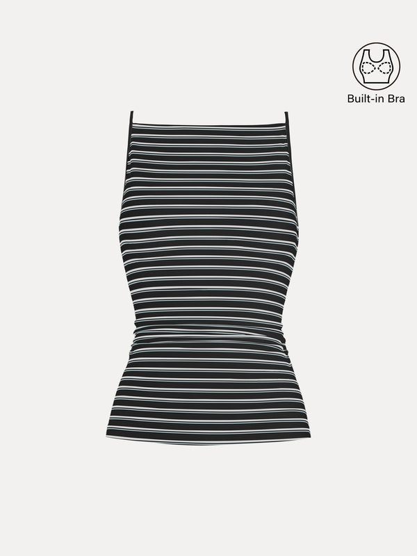Striped Side Ruched Spaghetti New Airy Bra Tank