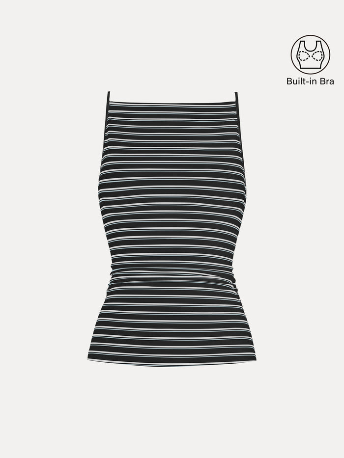 Striped Side Ruched Spaghetti New Airy Bra Tank