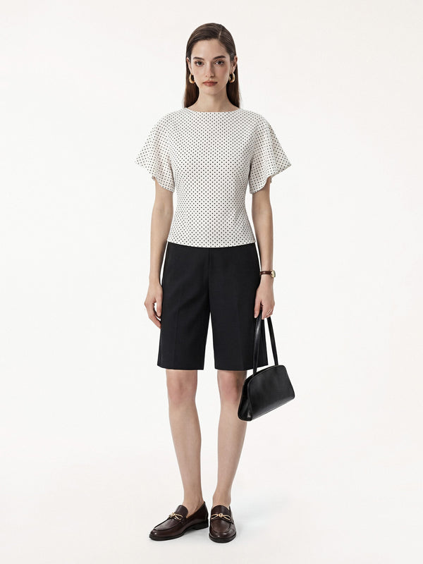 Soft Stretch Cotton Boatneck Flutter Sleeves Polka Dot Top Limited Edition