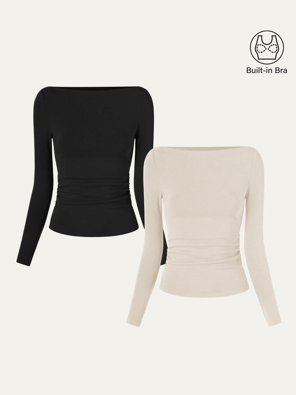 Modern Side Ruched Boatneck Bra Top