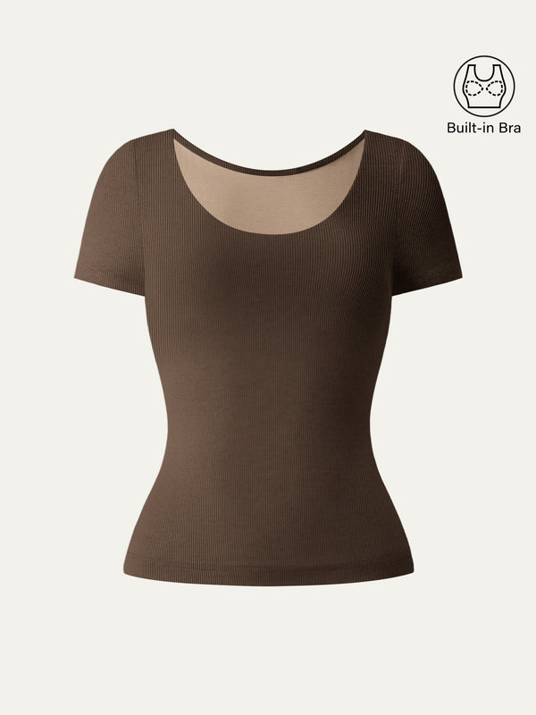 Scoop Neck Short Sleeve Cotton New Airy Bra Top
