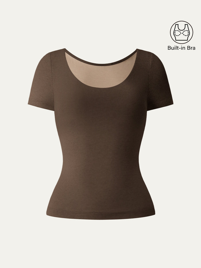 Scoop Neck Short Sleeve Cotton New Airy Bra Top
