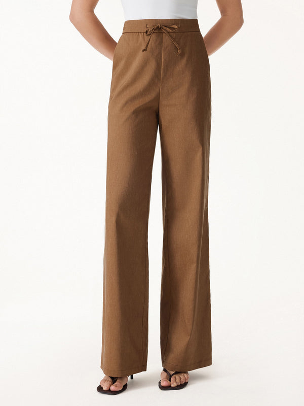 Wrinkle-Resistant Linen Drawstring Wide Leg Pant with Pockets