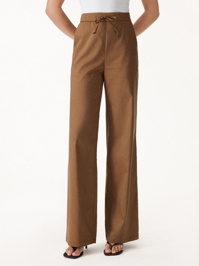 Wrinkle-Resistant Linen Drawstring Wide Leg Pant with Pockets
