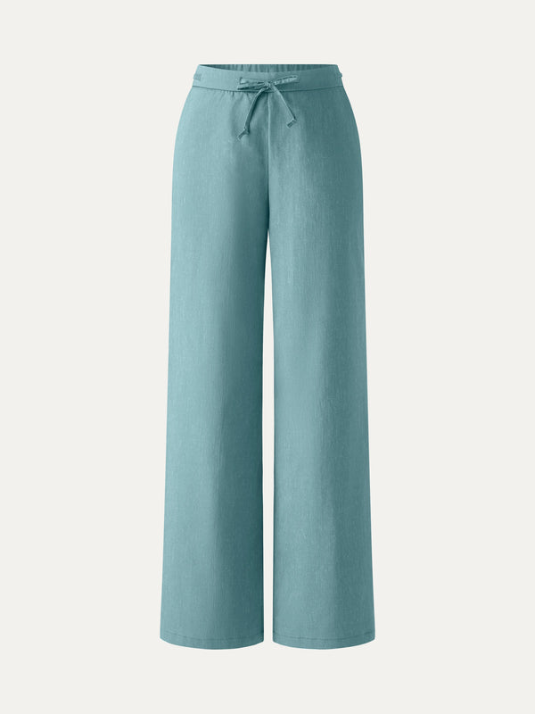 Wrinkle-Resistant Linen Drawstring Wide Leg Pant with Pockets