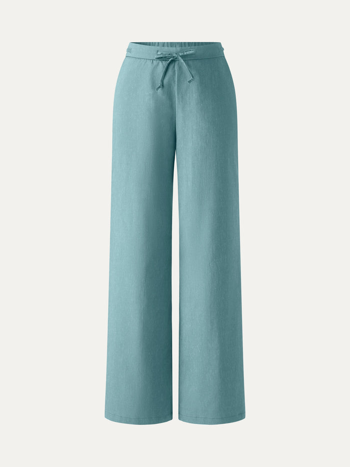 Wrinkle-Resistant Linen Drawstring Wide Leg Pant with Pockets
