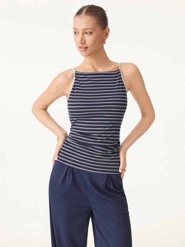 Striped Side Ruched Spaghetti New Airy Bra Tank