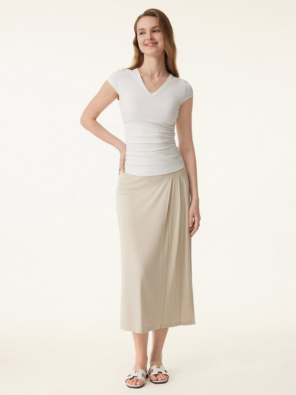 Elevated V-neck Side Ruched Cap Sleeve Bra Tee