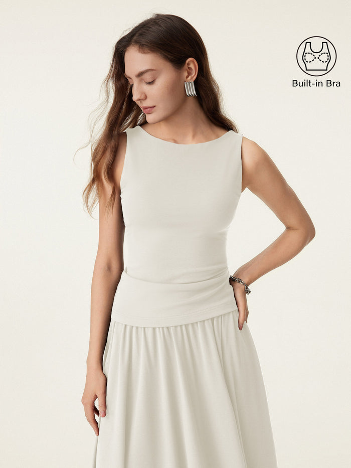 Stretch Cotton Boatneck Bra Tank