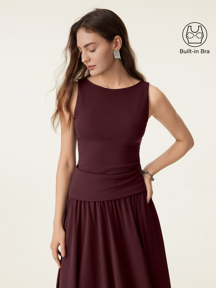 Stretch Cotton Boatneck Bra Tank