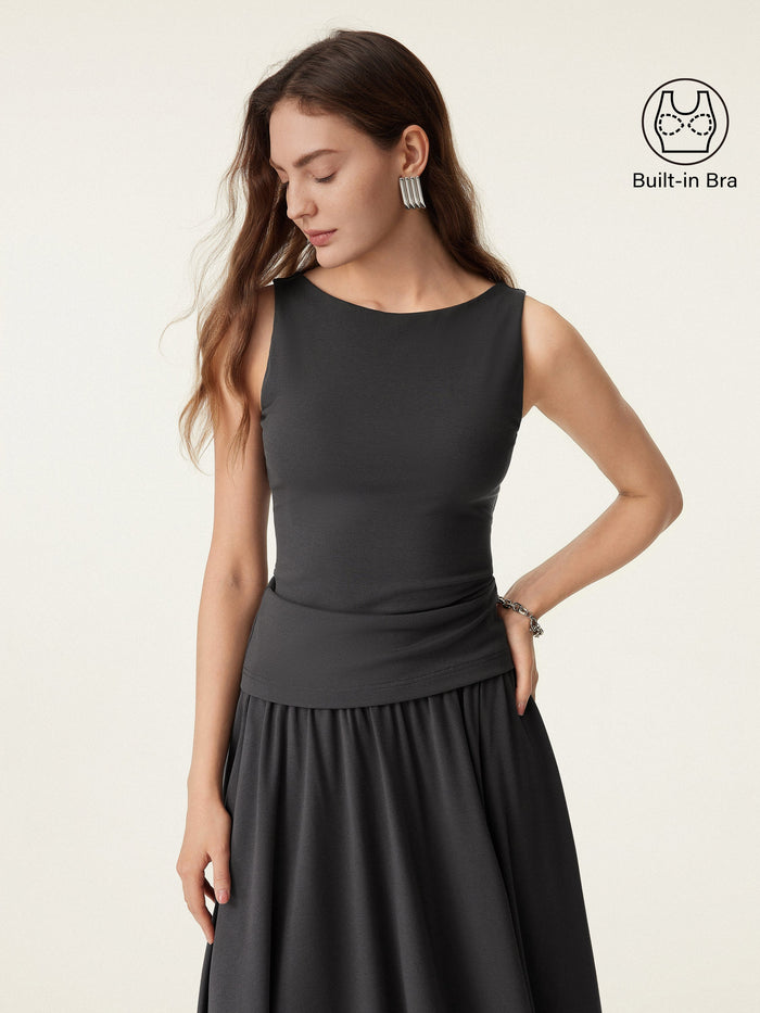 Stretch Cotton Boatneck Bra Tank