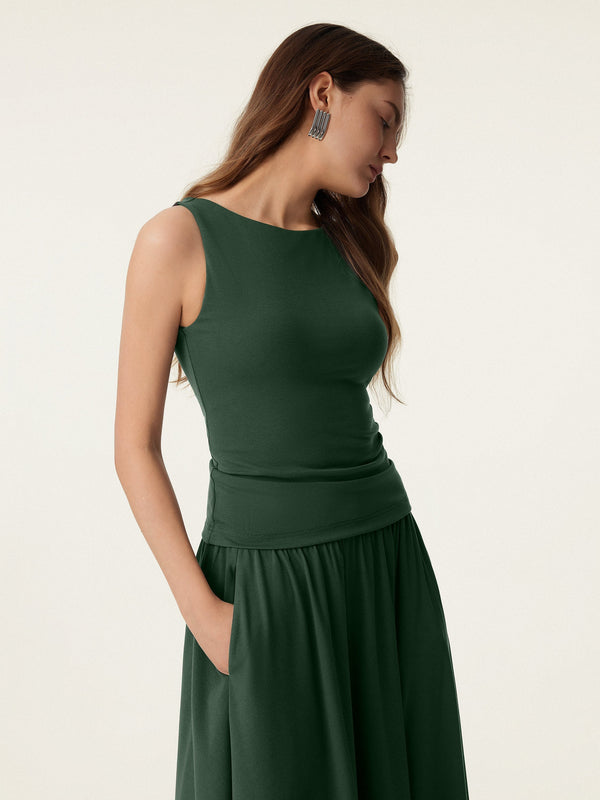 Stretch Cotton Boatneck Bra Tank