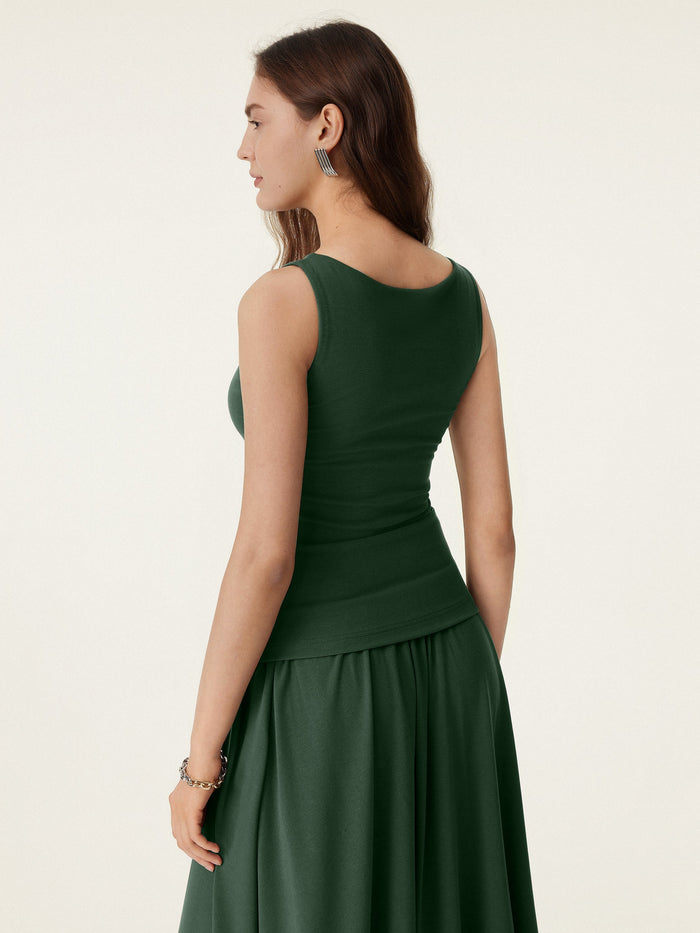 Stretch Cotton Boatneck Bra Tank