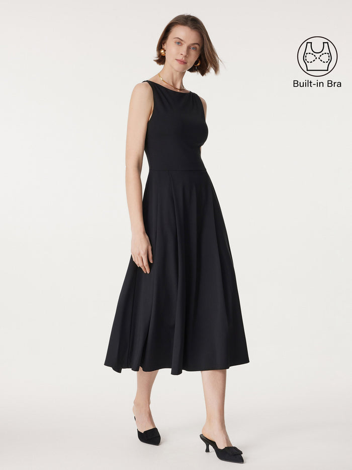 Boatneck Bamboo Ponte Bra Midi Dress with Pockets
